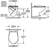Комплект Унитаз подвесной Grohe Bau Ceramic 39351000 безободковый, альпин-белый + Инсталляция VitrA V-Fix Core 732-5800-01PV + Кнопка Root Square 740-2380 хром