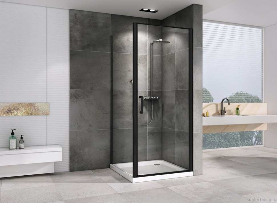 Душевой уголок Abber Sonnenstrand AG04090B-S90B 90x90, профиль черный, стекло прозрачное