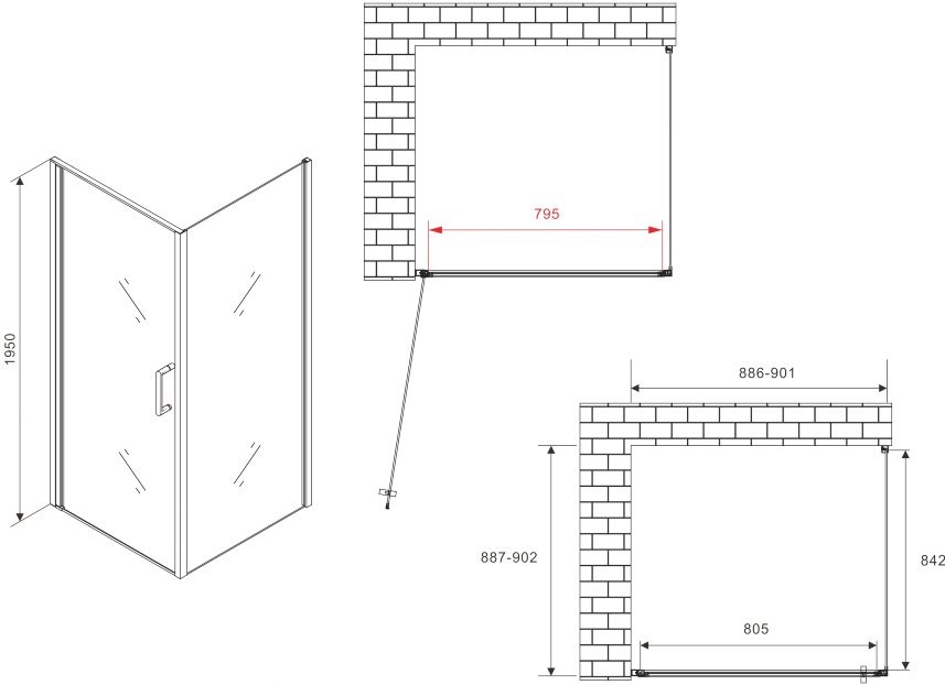 Душевой уголок Abber Sonnenstrand AG04090B-S90B 90x90, профиль черный, стекло прозрачное
