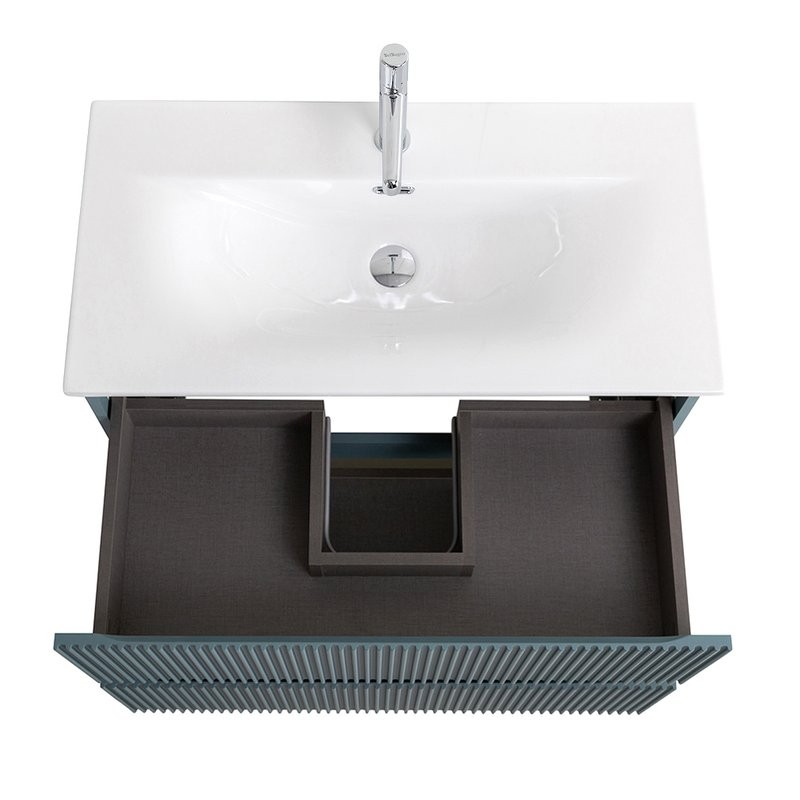 Тумба с раковиной BelBagno Uno-mini 90 подвесная, 2 ящика, матовая голубая