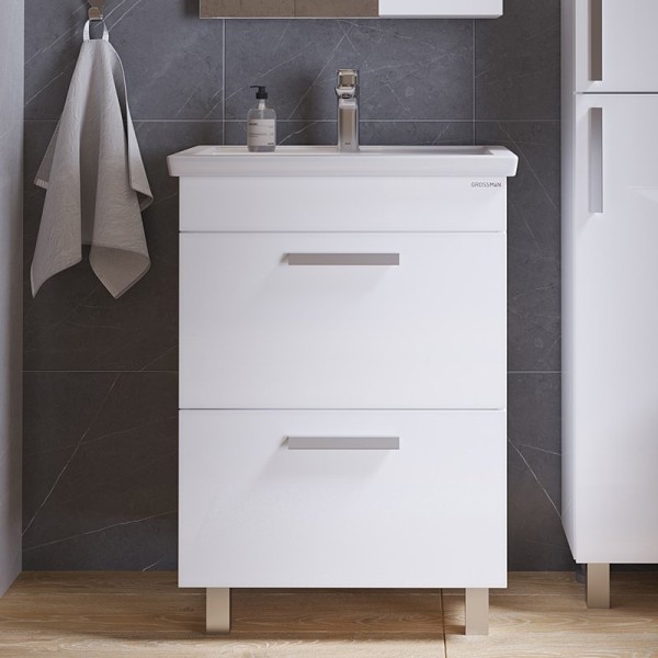 Тумба под раковину без столешницы Grossman Neo 60 эмаль, с ящиками, глянцевая белая