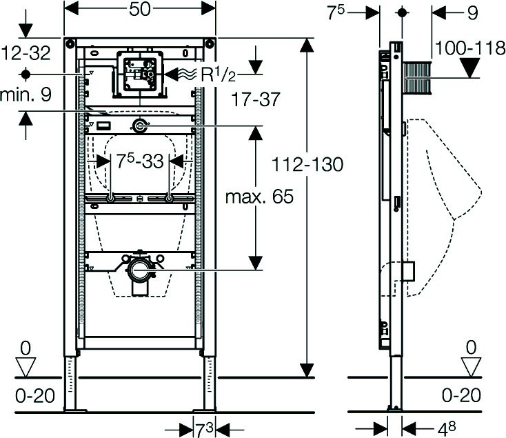 Инсталляция для писсуара Geberit Duofix 111.616.00.2 сенсорное управление, пневматическое управление, крепление к полу и стене, без привода смыва