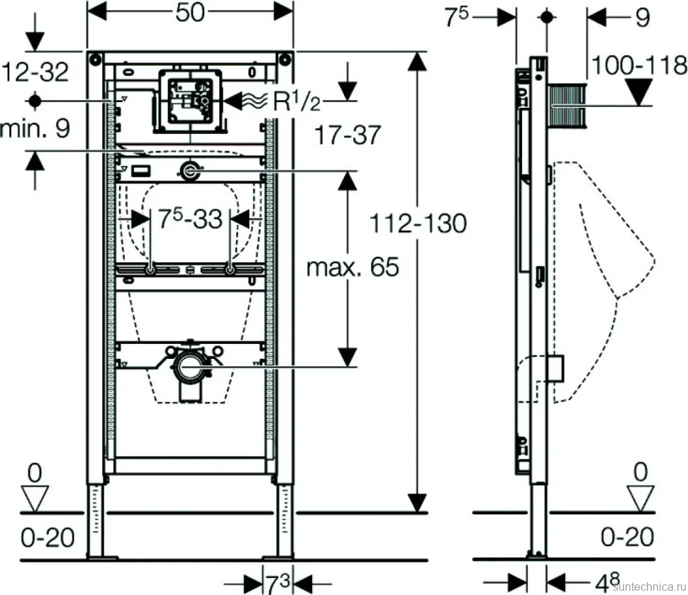 Инсталляция для писсуара Geberit Duofix 111.616.00.2 сенсорное управление, пневматическое управление, крепление к полу и стене, без привода смыва