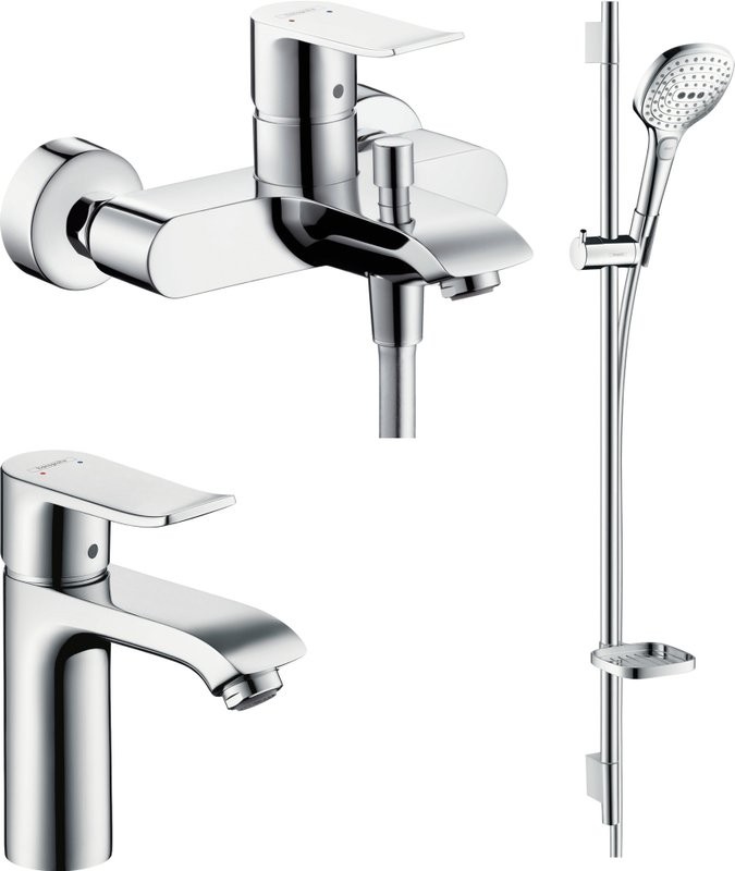 Комплект для ванной Hansgrohe Metris 31080000 + Metris 31480000 + душевой гарнитур Raindance Select E 120 26621400