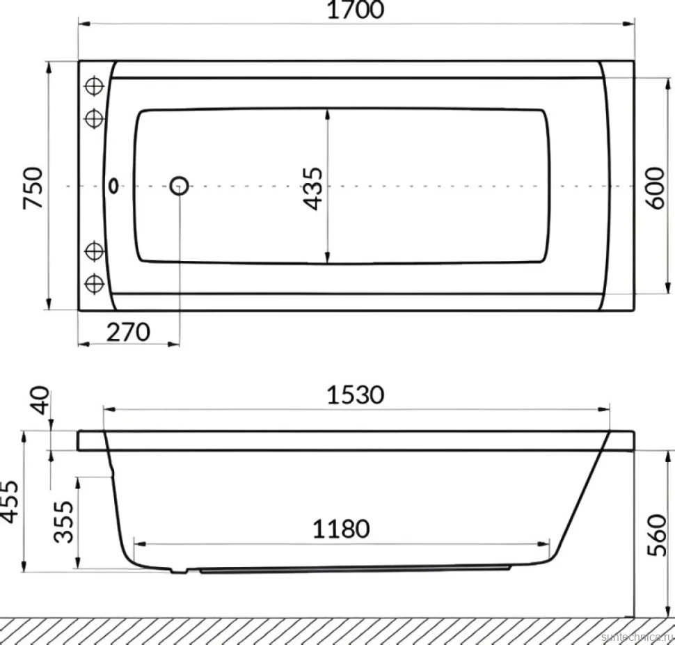 Акриловая ванна Excellent Aquaria Smart 170x75 см, встраиваемая, с гидромассажем, белая, с каркасом, со сливом-переливом, фурнитура золото