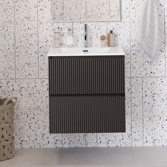 Тумба с раковиной BelBagno Uno 60 подвесная, 2 ящика, матовая темно-серая