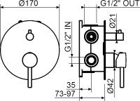 Встраиваемый смеситель для душа и ванны Plumberia Selection Ixo KIT1901CS С ВНУТРЕННЕЙ ЧАСТЬЮ, брашированный хром