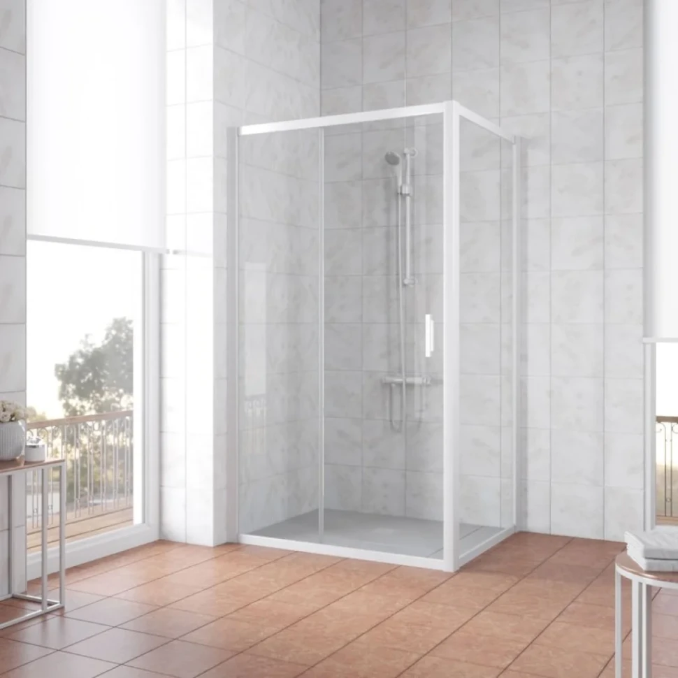 Душевой уголок Vegas Glass ZP+ZPV NOVO 130*100 01 01 профиль белый, стекло прозрачное