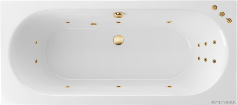 Акриловая ванна Excellent Oceana Slim Smart 180x80 см, встраиваемая, с гидромассажем, белая, с каркасом, со сливом-переливом, фурнитура золото