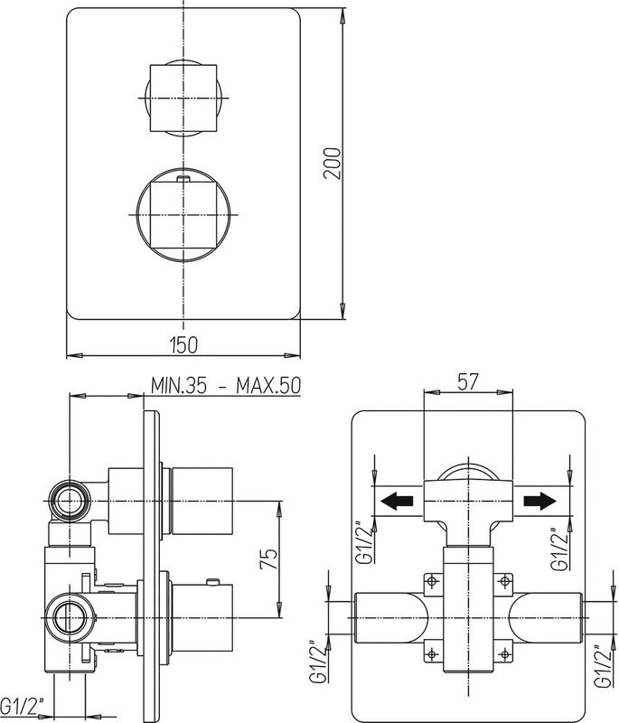 Термостатический смеситель встраиваемый Paini Dax-R 84CR691TH С ВНУТРЕННЕЙ ЧАСТЬЮ,  для душа