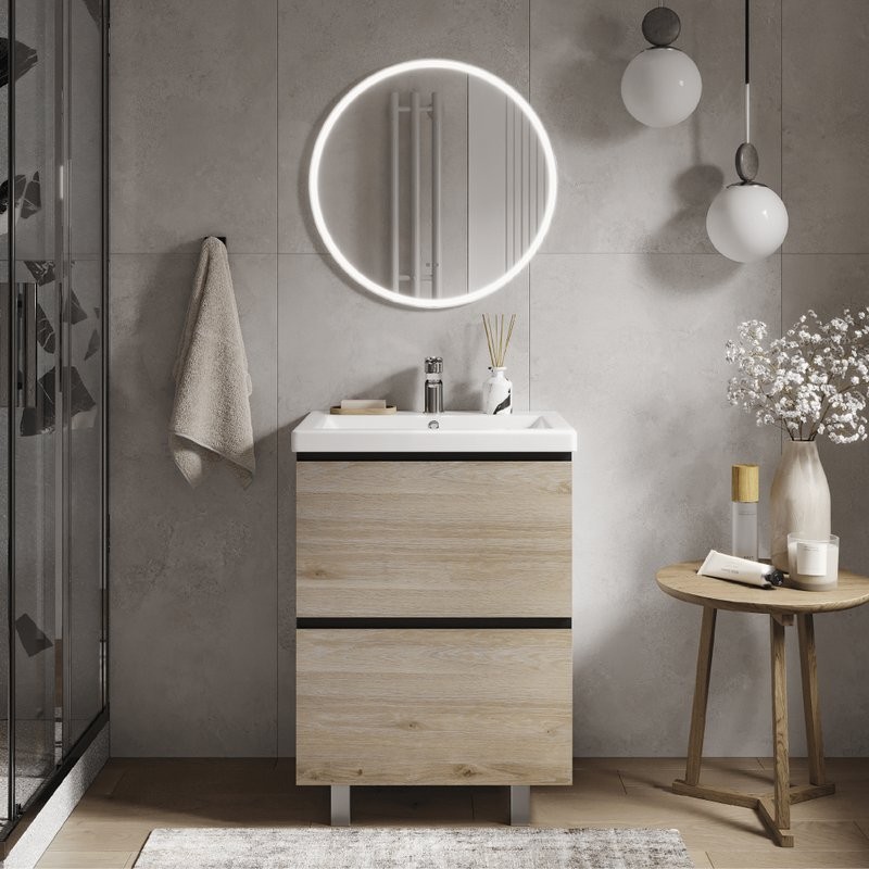 Мебель для ванной комнаты Vigo Cross 60 напольная, 2 ящика, светлое дерево