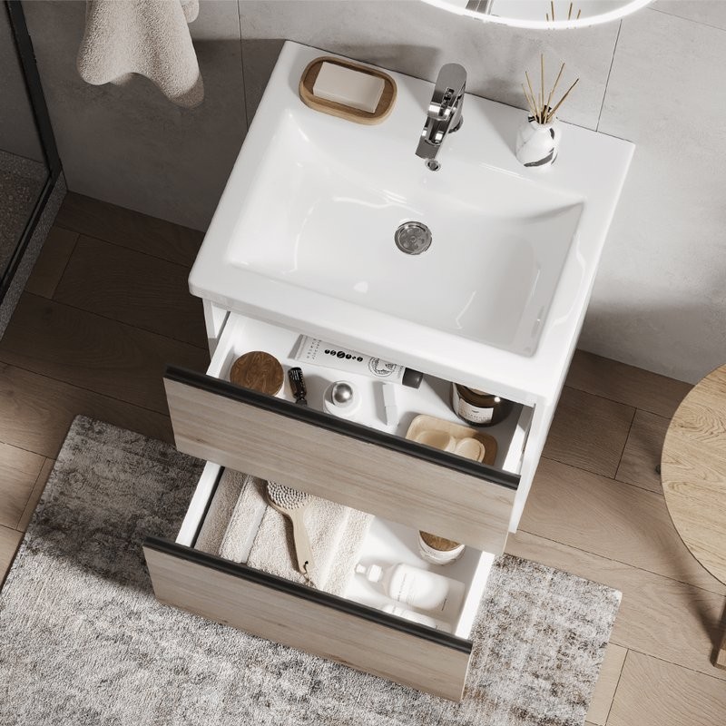 Мебель для ванной комнаты Vigo Cross 60 напольная, 2 ящика, светлое дерево