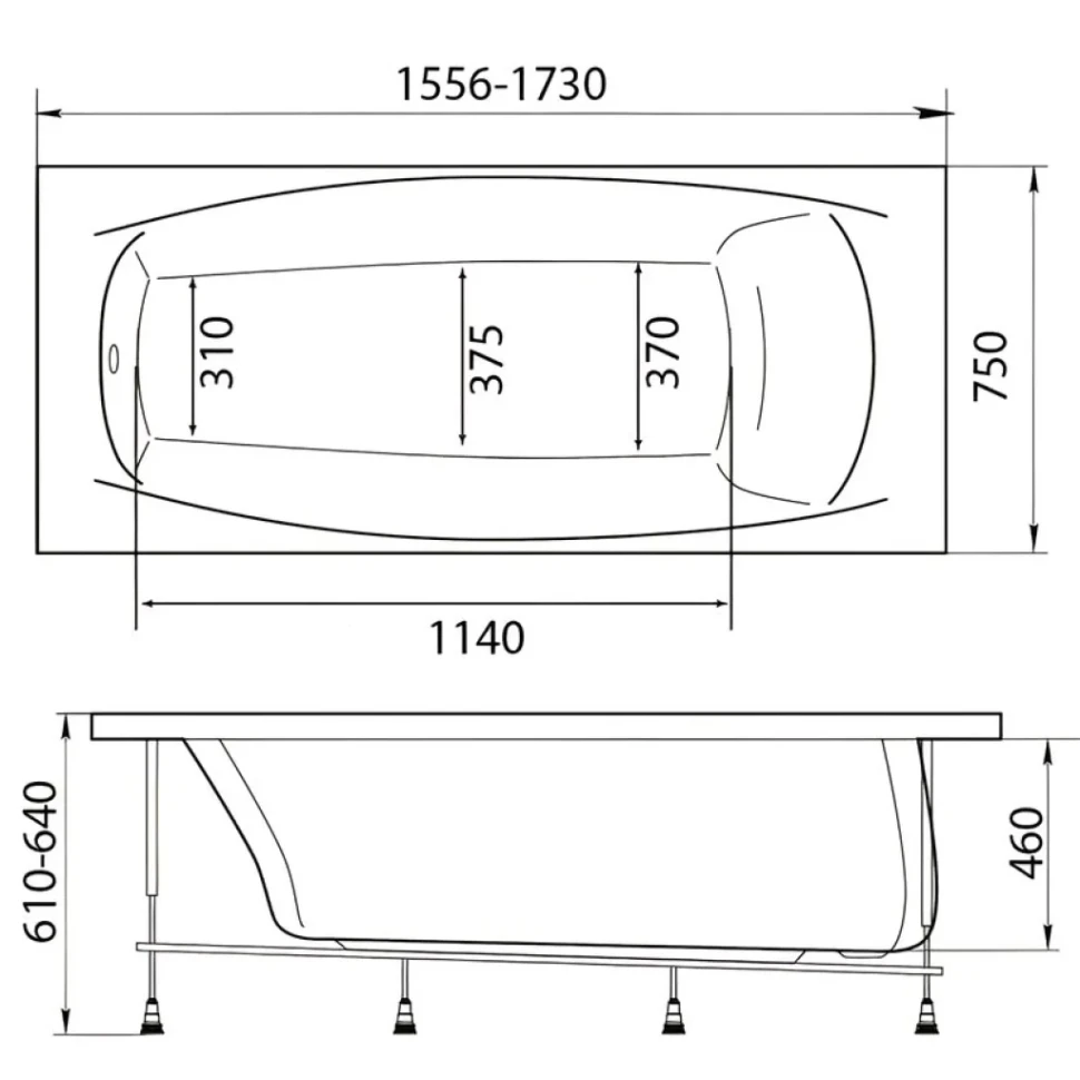 Акриловая ванна 1MarKa Pragmatika Премиум 175x75 см, пристенная, белая, с каркасом, с экраном, со сливом-переливом