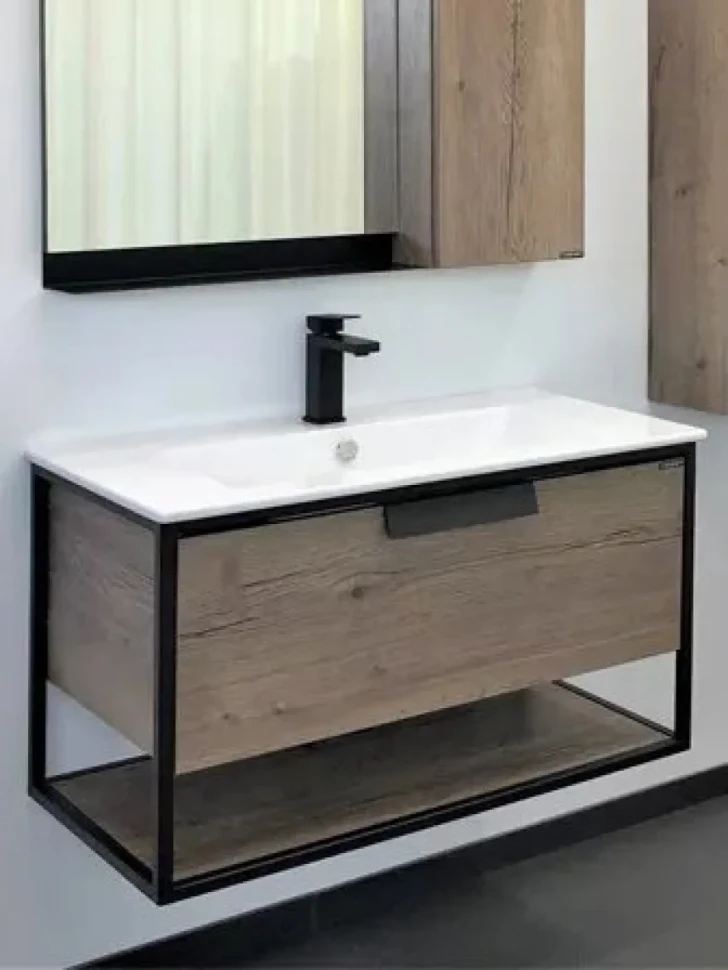 Тумба с раковиной Comforty Бонн 90 подвесная, темный дуб, с раковиной Quadro 90