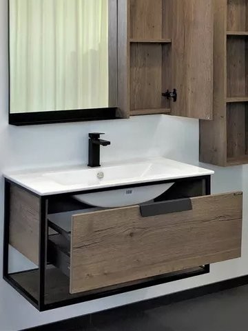 Тумба с раковиной Comforty Бонн 90 подвесная, темный дуб, с раковиной Quadro 90