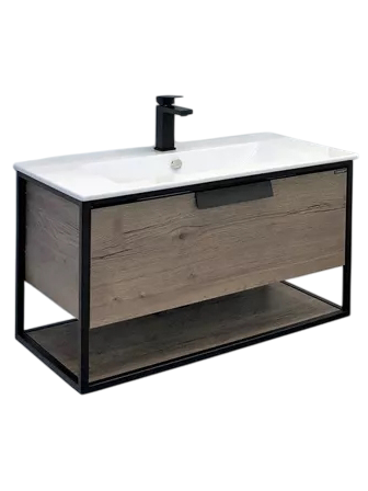 Тумба с раковиной Comforty Бонн 90 подвесная, темный дуб, с раковиной Quadro 90