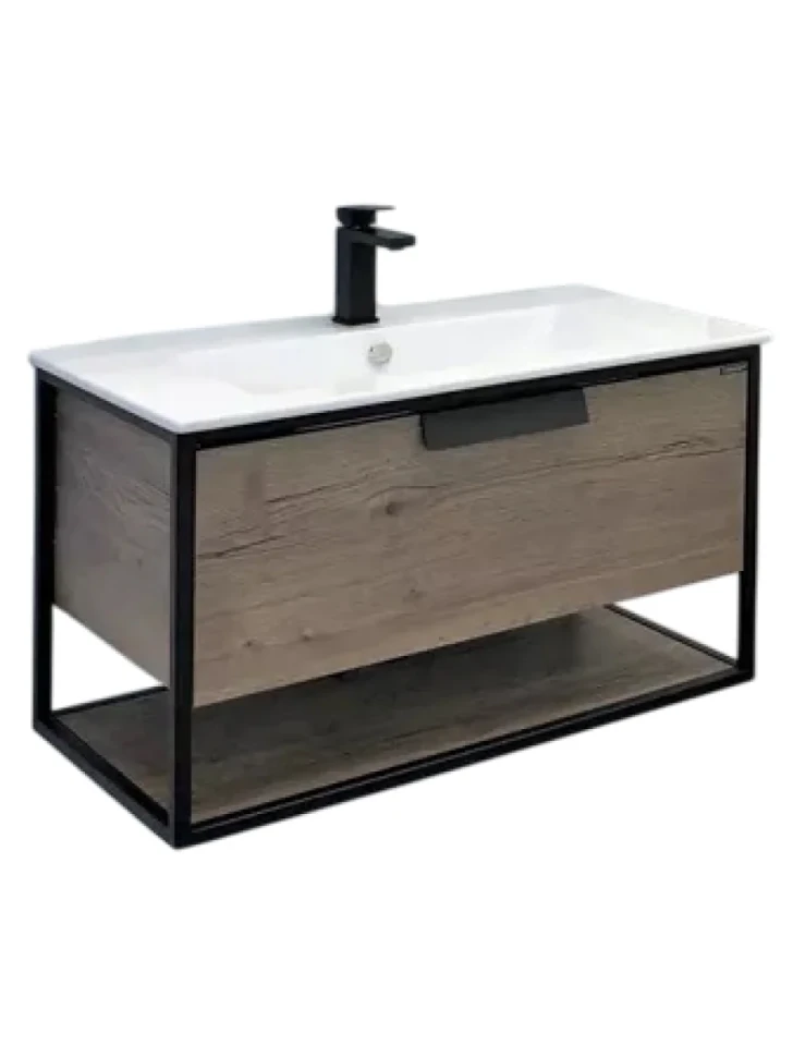 Тумба с раковиной Comforty Бонн 90 подвесная, темный дуб, с раковиной Quadro 90