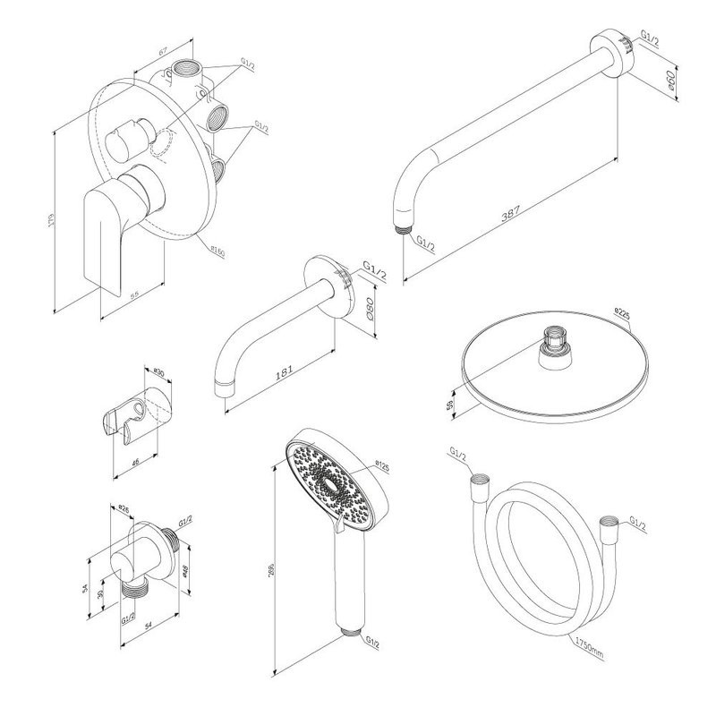 Душевая система с тропическим душем Damixa Apollo 947510300 черная матовая, скрытого монтажа, смеситель для 3 потребителей, излив, верхний душ, встраиваемый душевой комплект, гарантия 10 лет, Дания