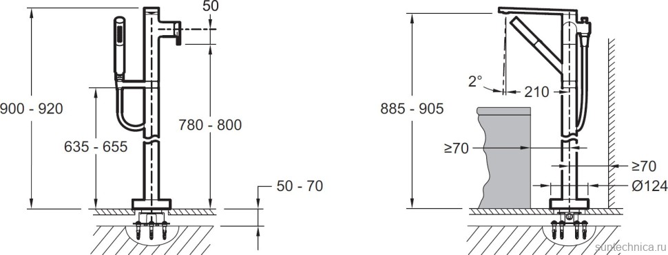 Напольный смеситель для ванны с душем Jacob Delafon Composed E73087-CP БЕЗ ВНУТРЕННЕЙ ЧАСТИ