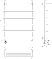 Полотенцесушитель электрический Secado Понтида 1 СП, L 80x60 см, подключение слева, глянцевый хром, лесенка, с полкой