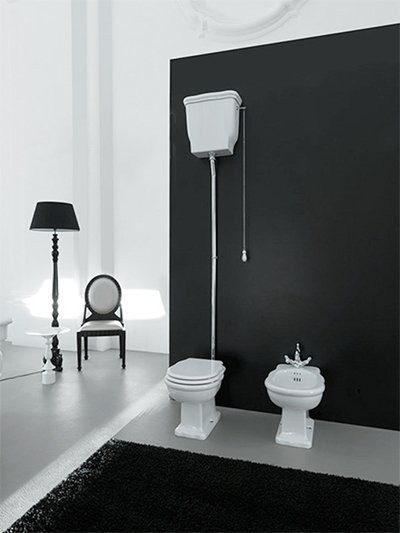 Унитаз ArtCeram Hermitage HEV002 с высоким бачком, с микролифтом, фурнитура хром