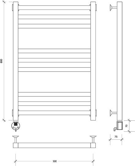 Полотенцесушитель электрический Secado Корато 3 , 85x55 см, скрытое подключение слева, матовый черный, лесенка