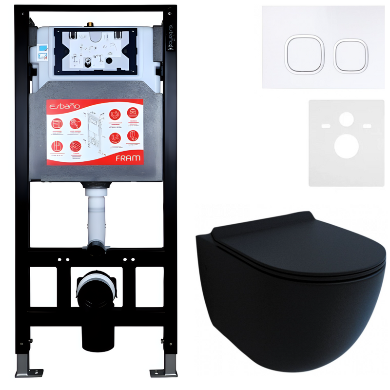 Комплект Унитаз подвесной Esbano Garcia ESUPGARCBM матовый черный + Инсталляция Fram + Кнопка ESINLPS10GW