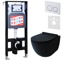 Комплект Унитаз подвесной Esbano Garcia ESUPGARCBM матовый черный + Инсталляция Fram + Кнопка ESINLPS10GW