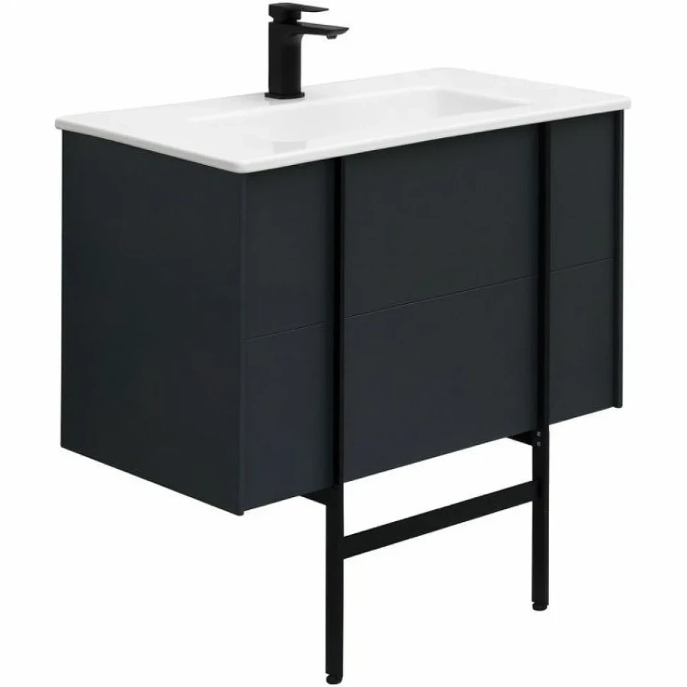 Тумба с раковиной Allen Brau Reality 80 подвесная, антрацит матовый, раковина Fantasy Flat 82x47, без перелива, белая