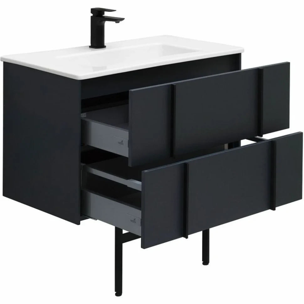 Тумба с раковиной Allen Brau Reality 80 подвесная, антрацит матовый, раковина Fantasy Flat 82x47, без перелива, белая