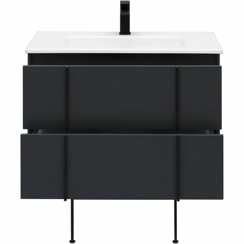 Тумба с раковиной Allen Brau Reality 80 подвесная, антрацит матовый, раковина Fantasy Flat 82x47, без перелива, белая