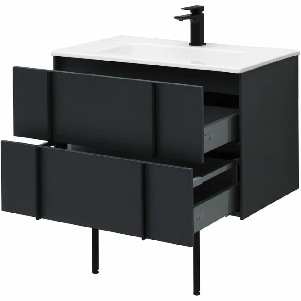 Тумба с раковиной Allen Brau Reality 80 подвесная, антрацит матовый, раковина Fantasy Flat 82x47, без перелива, белая