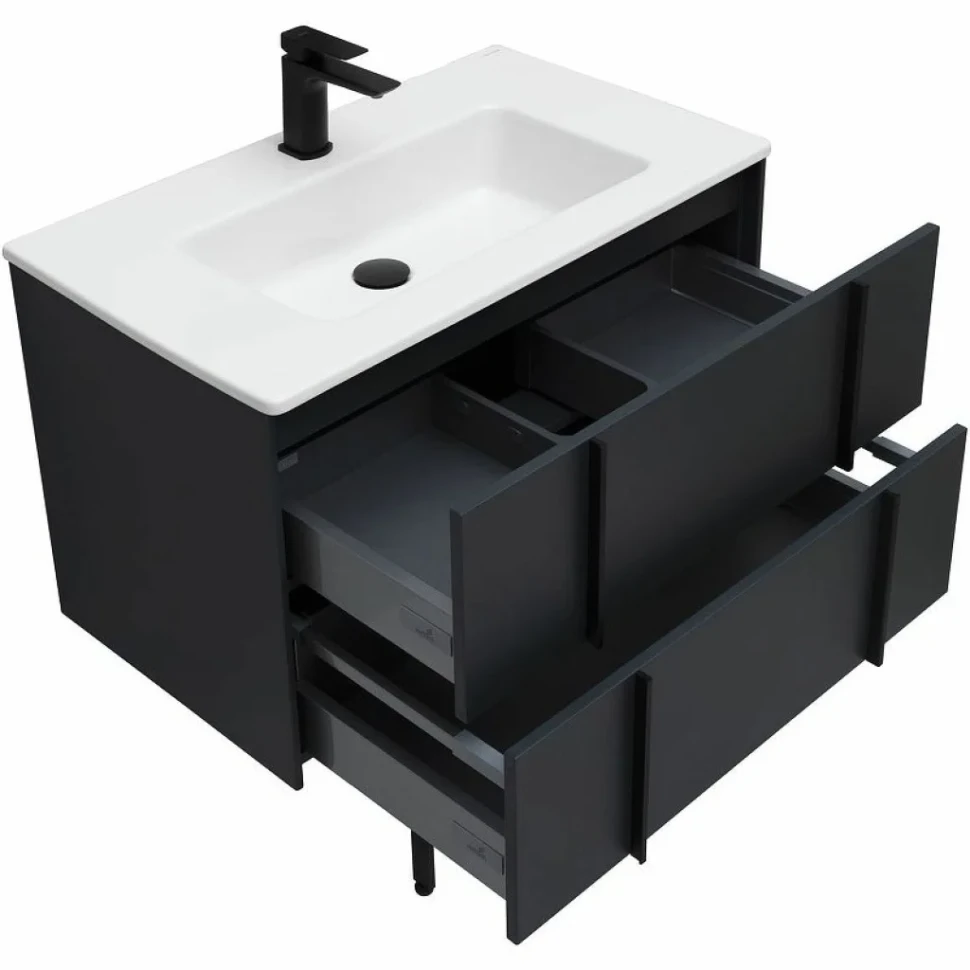 Тумба с раковиной Allen Brau Reality 80 подвесная, антрацит матовый, раковина Fantasy Flat 82x47, без перелива, белая