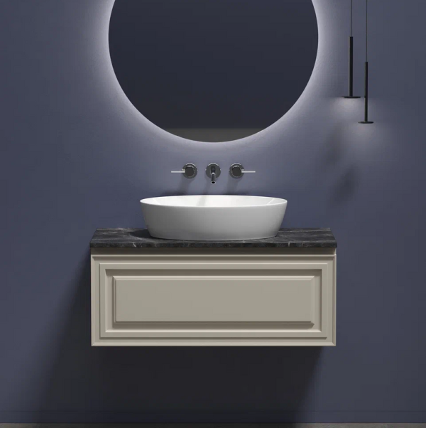 Тумба под раковину со столешницей Sancos Very 100 beige soft, столешница черный мрамор