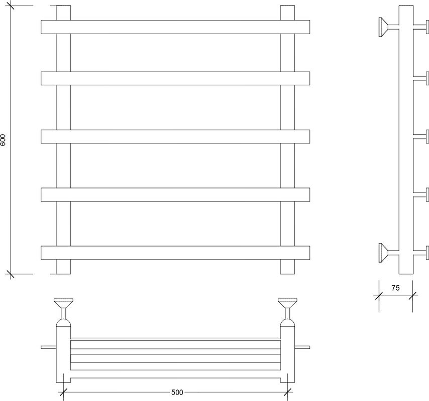 Полотенцесушитель водяной Secado Понтида 1 60x60 см, матовый черный, лесенка