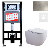 Комплект 3 в 1 Унитаз подвесной Esbano Azalea ESUPAZALW + Инсталляция Fram + Кнопка ESINMTK60ST цвет сатин