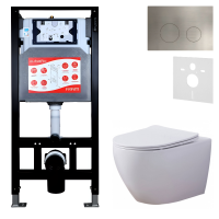 Комплект 3 в 1 Унитаз подвесной Esbano Azalea ESUPAZALW + Инсталляция Fram + Кнопка ESINMTK60ST цвет сатин