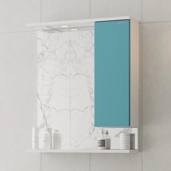 Зеркало Onika Марви 60 с подсветкой, правое, бирюза