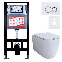 Комплект 3 в 1 Унитаз подвесной Esbano ESUPGARAW + Инсталляция Fram + Кнопка ESINKRG11GW цвет глянцевый белый