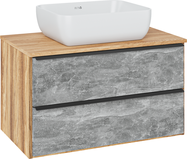 Тумба с раковиной Runo Мальта 85 подвесная, дуб, серая, раковина Cuatro 50