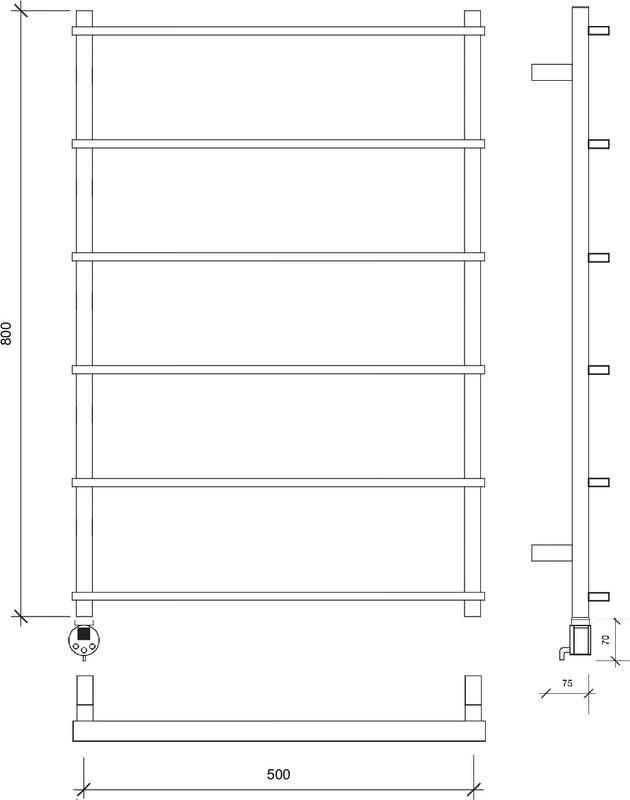 Полотенцесушитель электрический Secado Лорето 80х50 85x55 см, подключение слева, черный матовый, лесенка