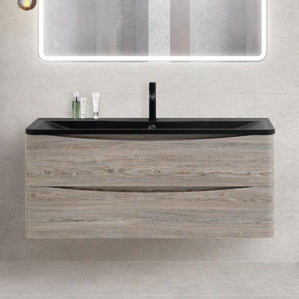 Тумба с раковиной BelBagno Acqua 120 подвесная, pino scania, черная матовая раковина