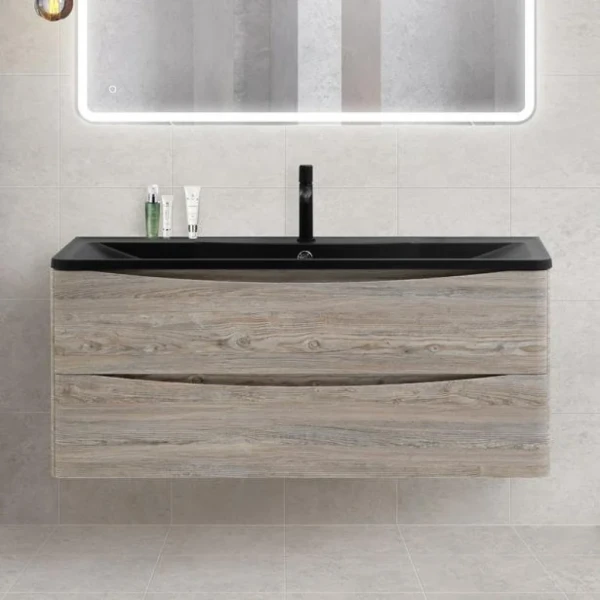 Тумба с раковиной BelBagno Acqua 120 подвесная, pino scania, черная матовая раковина