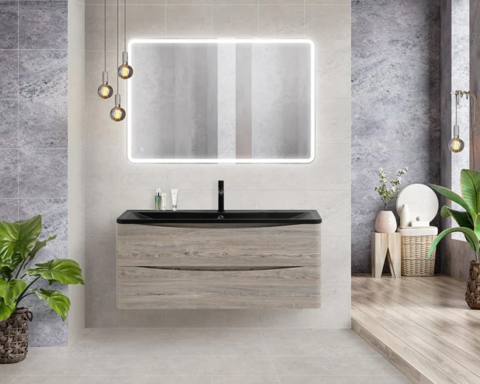 Тумба с раковиной BelBagno Acqua 120 подвесная, pino scania, черная матовая раковина