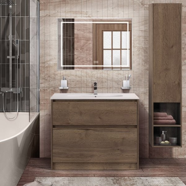 Мебель для ванной комнаты BelBagno Kraft 100 напольная, rovere tabacco, раковина LOV-1000-LVB