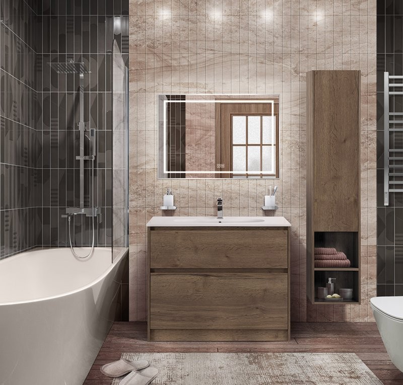 Мебель для ванной комнаты BelBagno Kraft 100 напольная, rovere tabacco, раковина LOV-1000-LVB