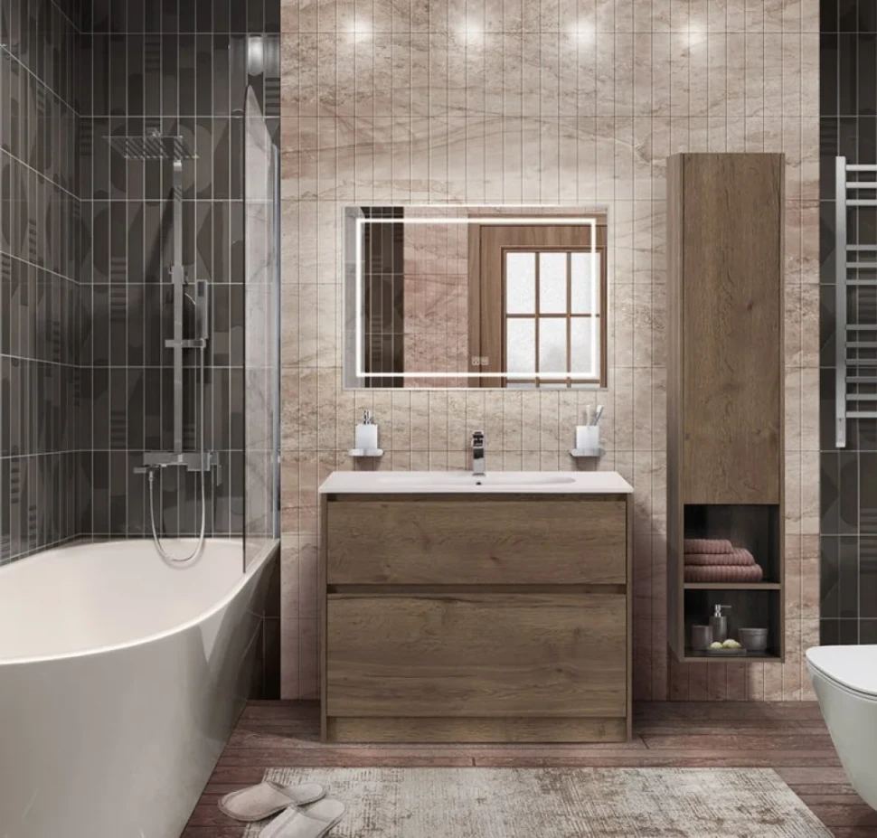 Мебель для ванной комнаты BelBagno Kraft 100 напольная, rovere tabacco, раковина LOV-1000-LVB