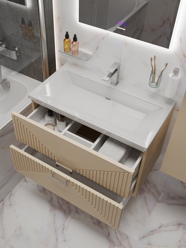 Тумба с раковиной Grossman Луксор 80 матовая бежевая