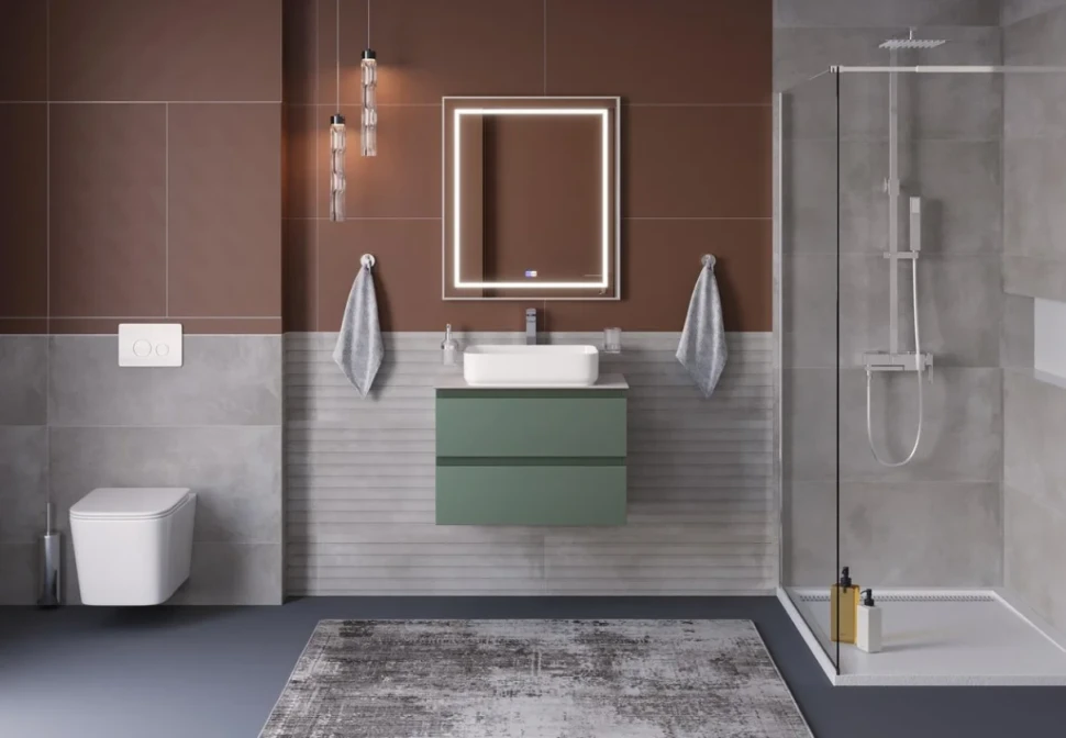 Тумба под раковину со столешницей BelBagno Kraft 60 подвесная, матовая еловая, столешница kep-60-bo