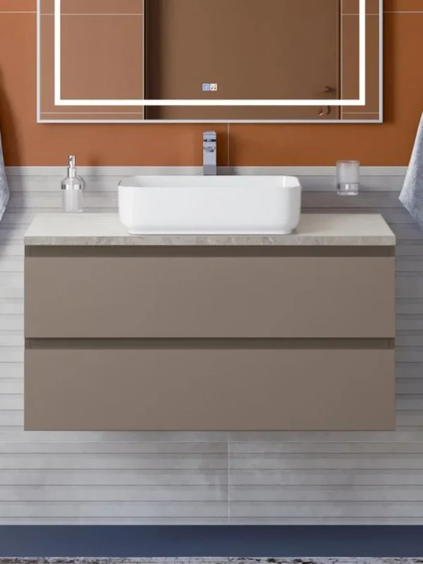 Тумба с раковиной BelBagno Kraft 100 подвесная, матовая бежевая, столешница kep-100-mgl, раковина BB1304
